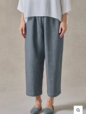 eskandar Size 1 100% Linen Cropped Pants Slate Blue **AS-IS** Flawed